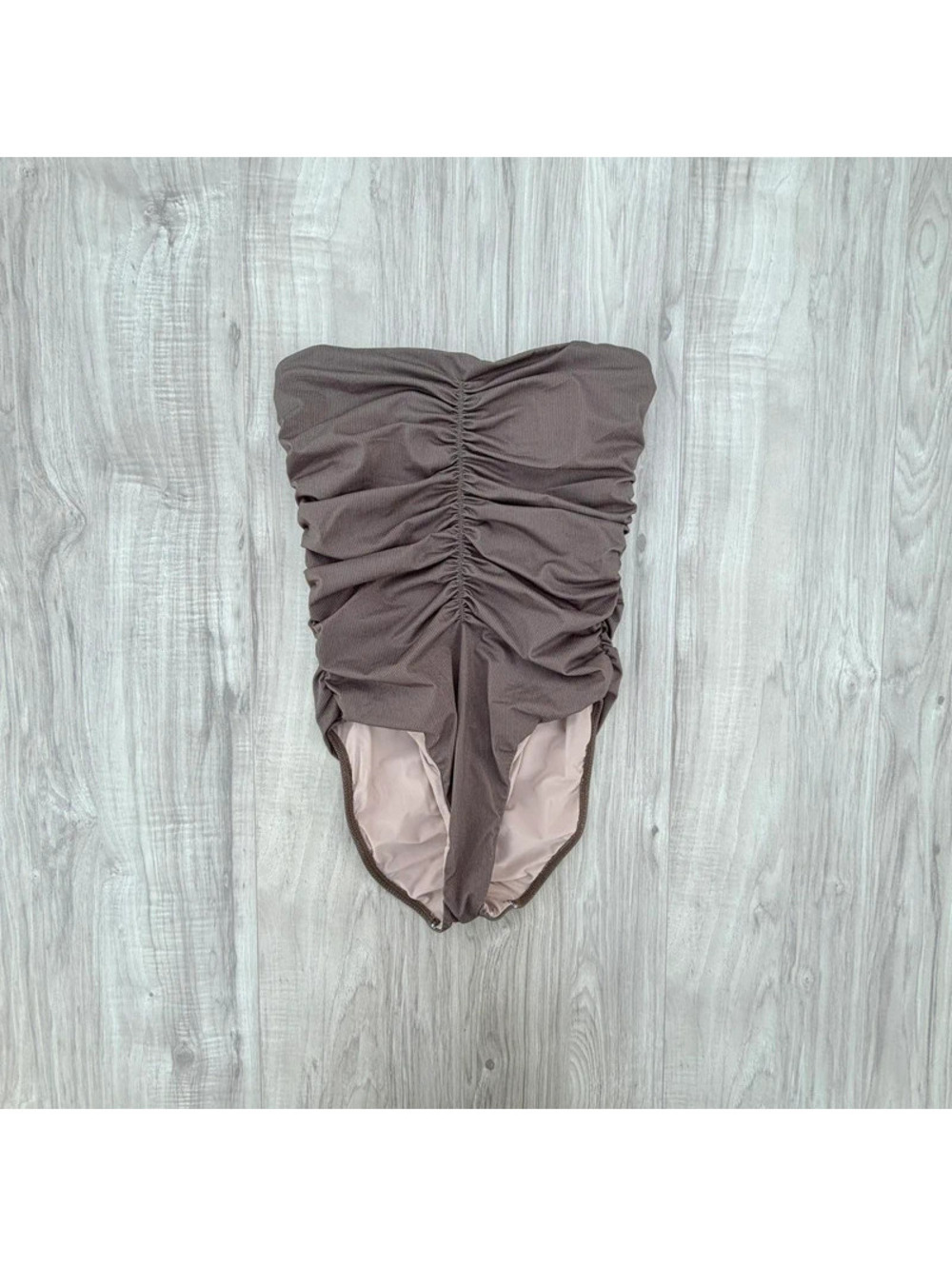 PQ strapless, ruched bandeau one-piece swimsuit